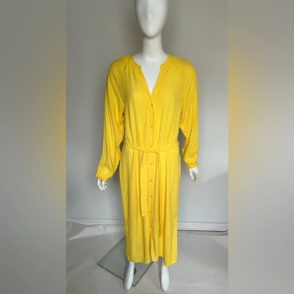 Ya Ya  Womens Sz US 10 Yellow Long Sleeve A-Line Maxi Dress Viscose NWT - Picture 1 of 14
